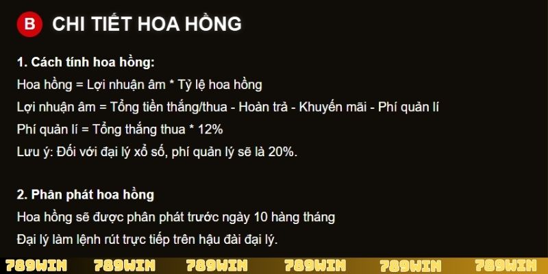 Cách tính và phân phát hoa hồng dựa trên lợi nhuận của đại lý 789Win