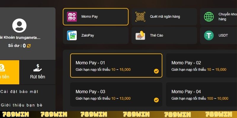 Các phương thức nạp tiền 789Win phổ biến và dễ tiếp cận