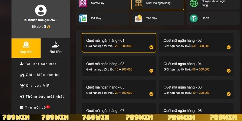 Các bước nạp tiền 789Win mà mọi người có thể tham khảo